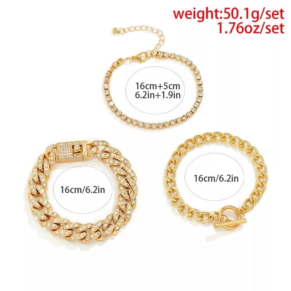 🆕 Silver Modern Rhinestone Chain Bracelet Set - Picture 4 of 4